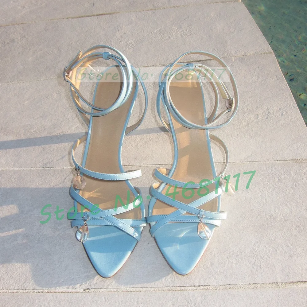 Clear Strap Heel - Blue Cross Strap Sandals With Clear