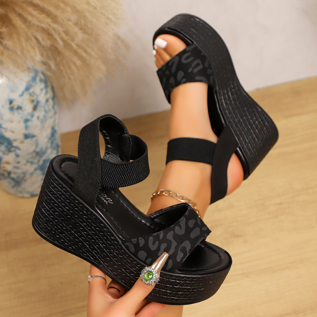 Espadrille Wedge Shoes - Women’s Wedge High Heel Peep Toe