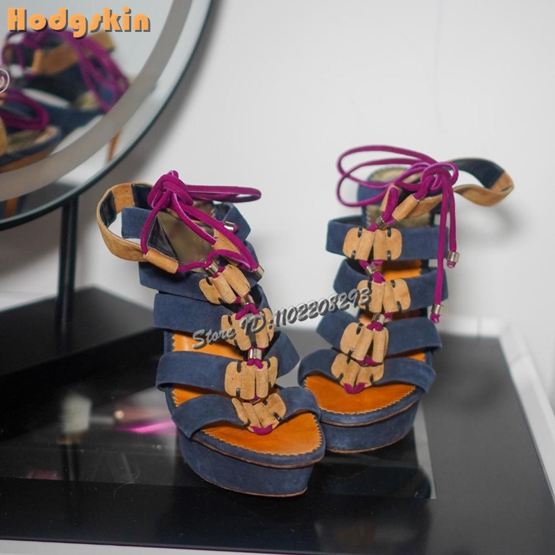 Retro Patchwork Roman Sandals  - Leopard Print Heels 리뷰 및 가격