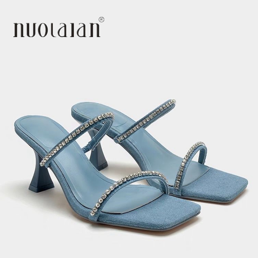 Denim Rhinestone Heels Sandals - Women Shoes Jeans 리뷰 및 가격