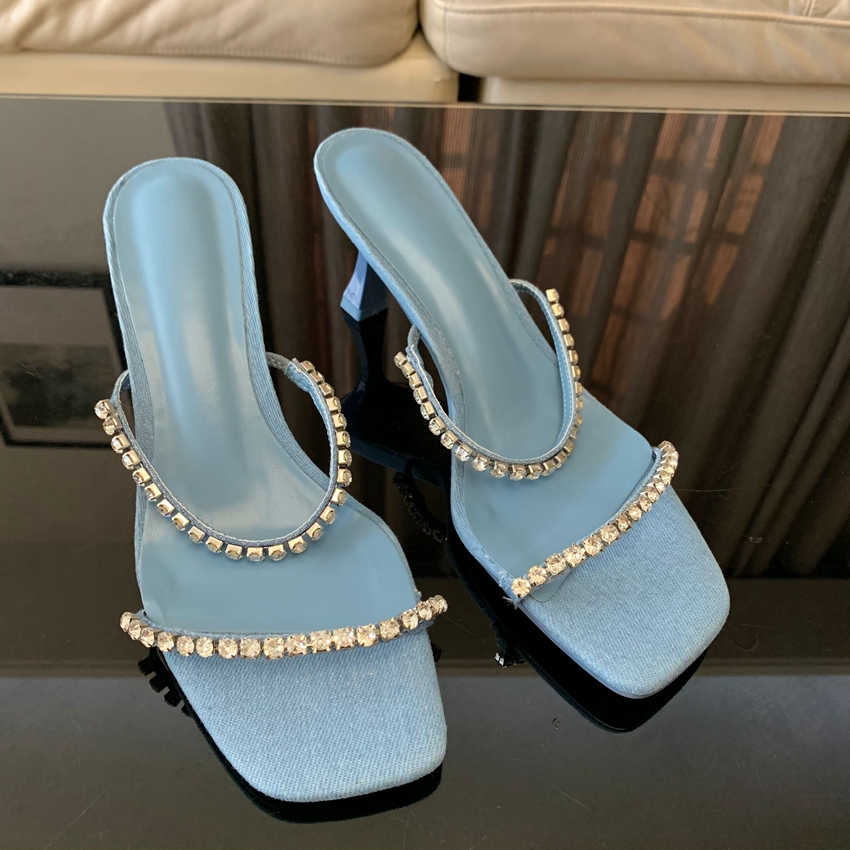 Denim Rhinestone Heels Sandals - Women Shoes Jeans 리뷰 및 가격