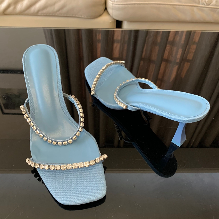 Denim Rhinestone Heels Sandals - Women Shoes Jeans 리뷰 및 가격