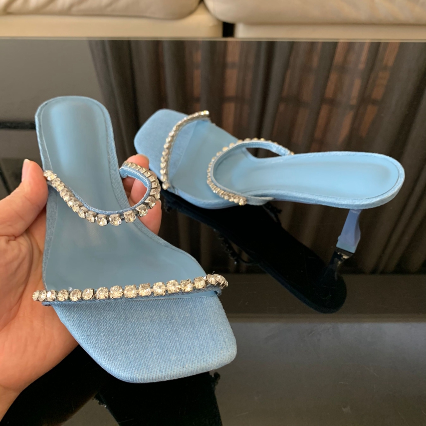 Denim Rhinestone Heels Sandals - Women Shoes Jeans 리뷰 및 가격