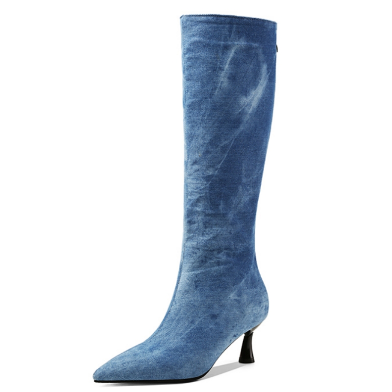 Blue Jeans Knee High Boots Wom - Women Shoes Jeans 리뷰 및 가격