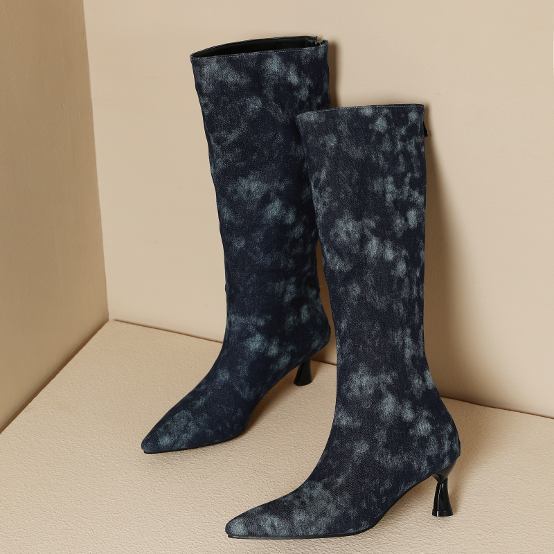 Blue Jeans Knee High Boots Wom - Women Shoes Jeans 리뷰 및 가격