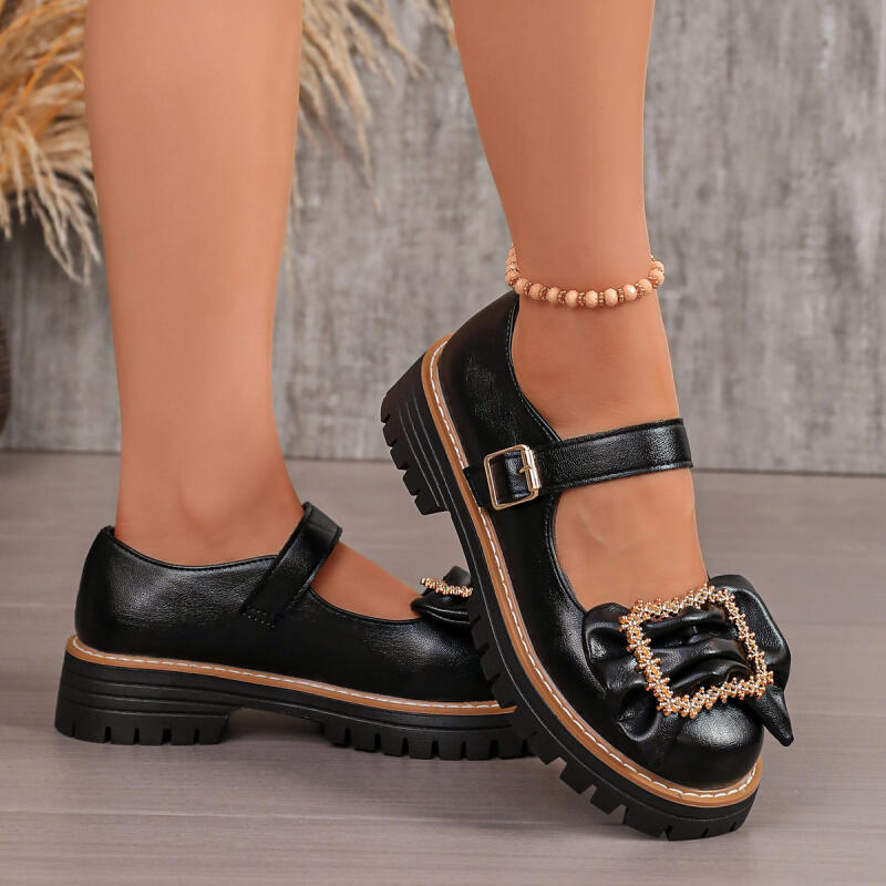 Sweet Bowknot Decoration Thick - Women'S Shoes Loafers Black 리뷰 및 가격
