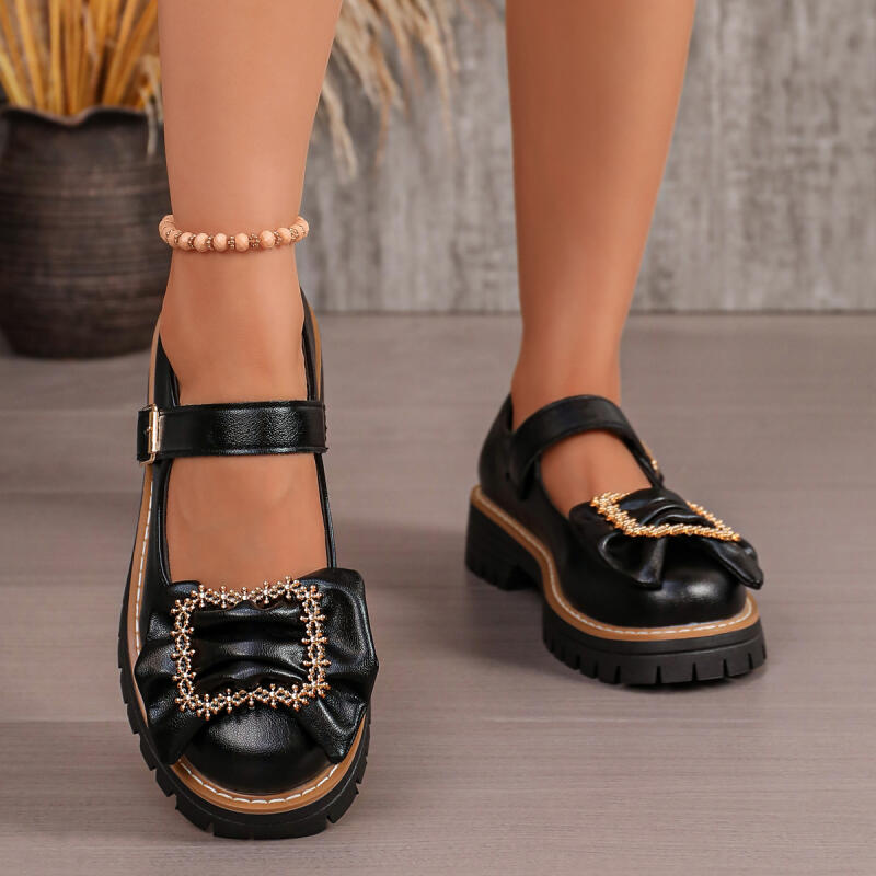 Sweet Bowknot Decoration Thick - Women'S Shoes Loafers Black 리뷰 및 가격