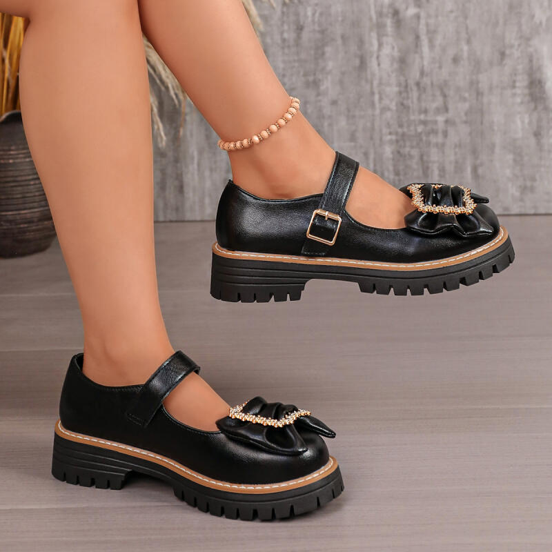 Sweet Bowknot Decoration Thick - Women'S Shoes Loafers Black 리뷰 및 가격