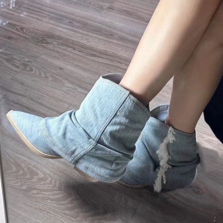 Pleated Denim Ankle Boots Wome - Women Shoes Jeans 리뷰 및 가격