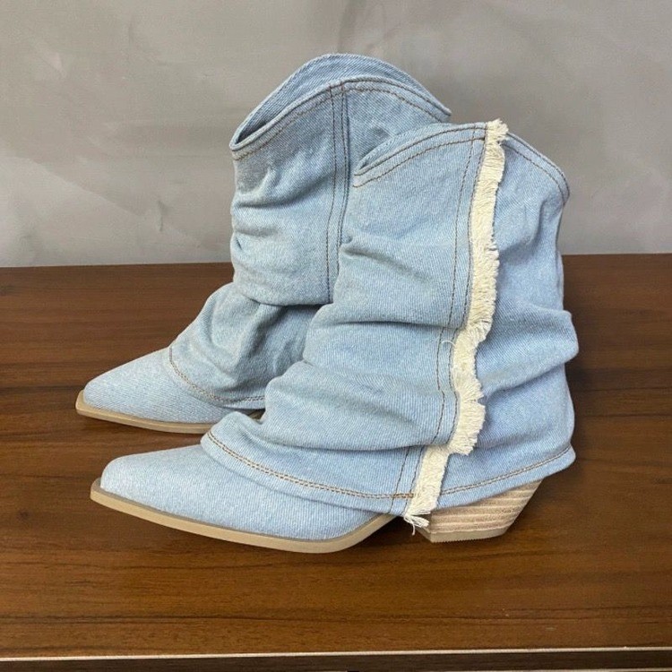 Pleated Denim Ankle Boots Wome - Women Shoes Jeans 리뷰 및 가격