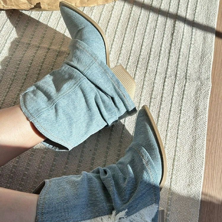 Pleated Denim Ankle Boots Wome - Women Shoes Jeans 리뷰 및 가격