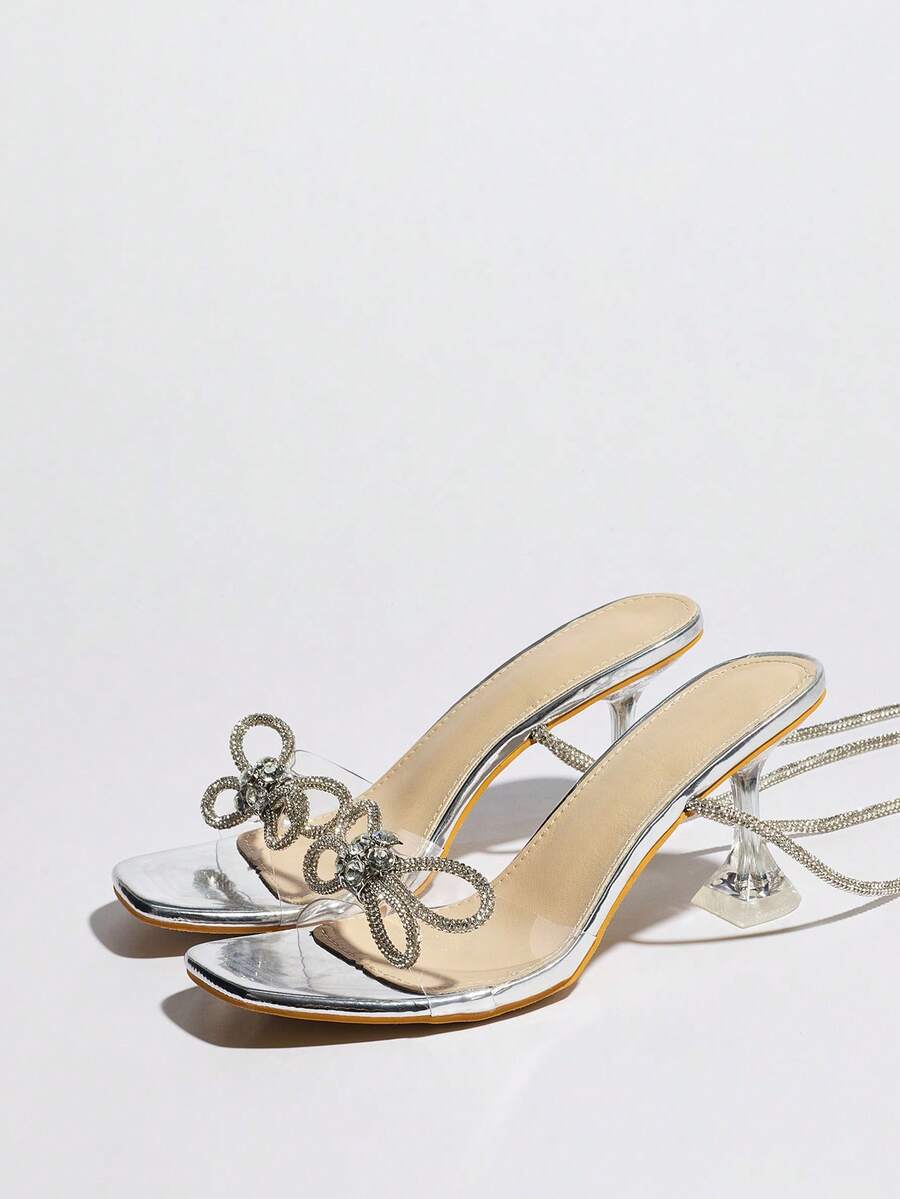 Rhinestone Bow Square Toe Clea - Clear Strap Heel 리뷰 및 가격
