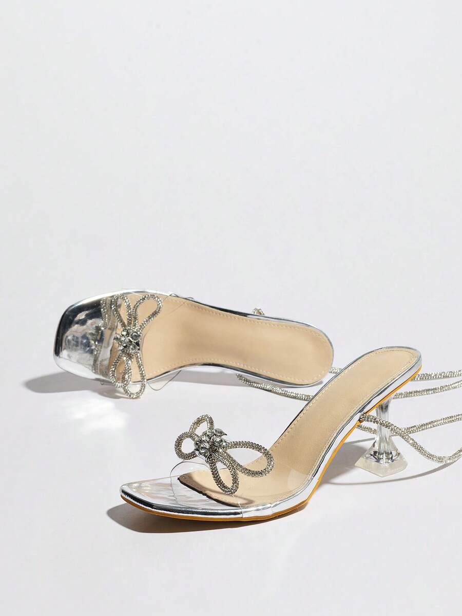 Rhinestone Bow Square Toe Clea - Clear Strap Heel 리뷰 및 가격