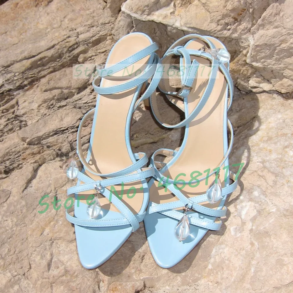 Blue Cross Strap Sandals With  - Clear Strap Heel 리뷰 및 가격