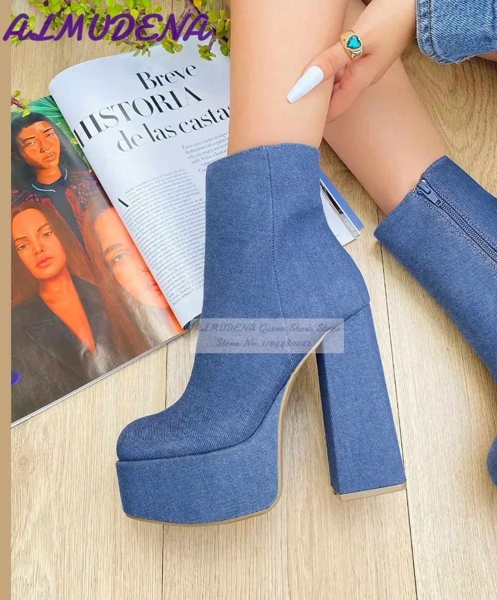 ALMUDENA Blue Denim Block Heel - Women Shoes Jeans 리뷰 및 가격