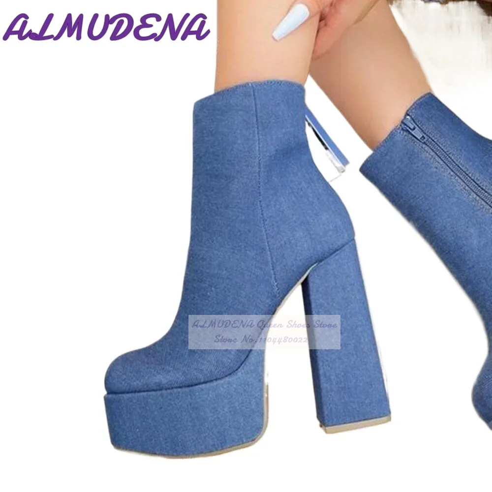 ALMUDENA Blue Denim Block Heel - Women Shoes Jeans 리뷰 및 가격