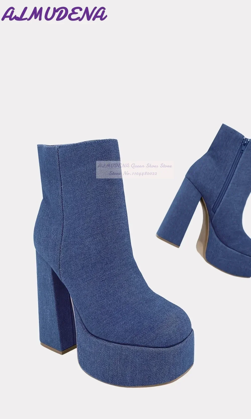 ALMUDENA Blue Denim Block Heel - Women Shoes Jeans 리뷰 및 가격